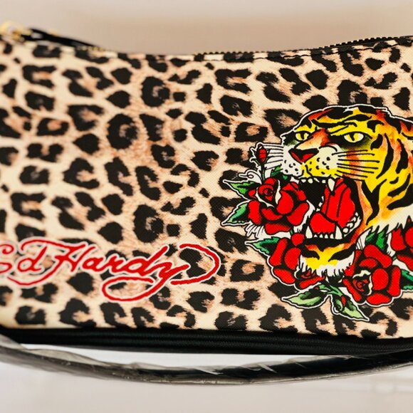 Ed Hardy Leopard Print Shoulder Bag with Tiger & Rose Tattoo Graphic - Picture 5 of 8